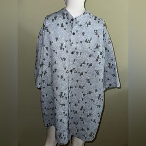 Ascend Button Down Short Sleeve Shirt in Blue & Gray, Pine Tree Pattern, Size XL